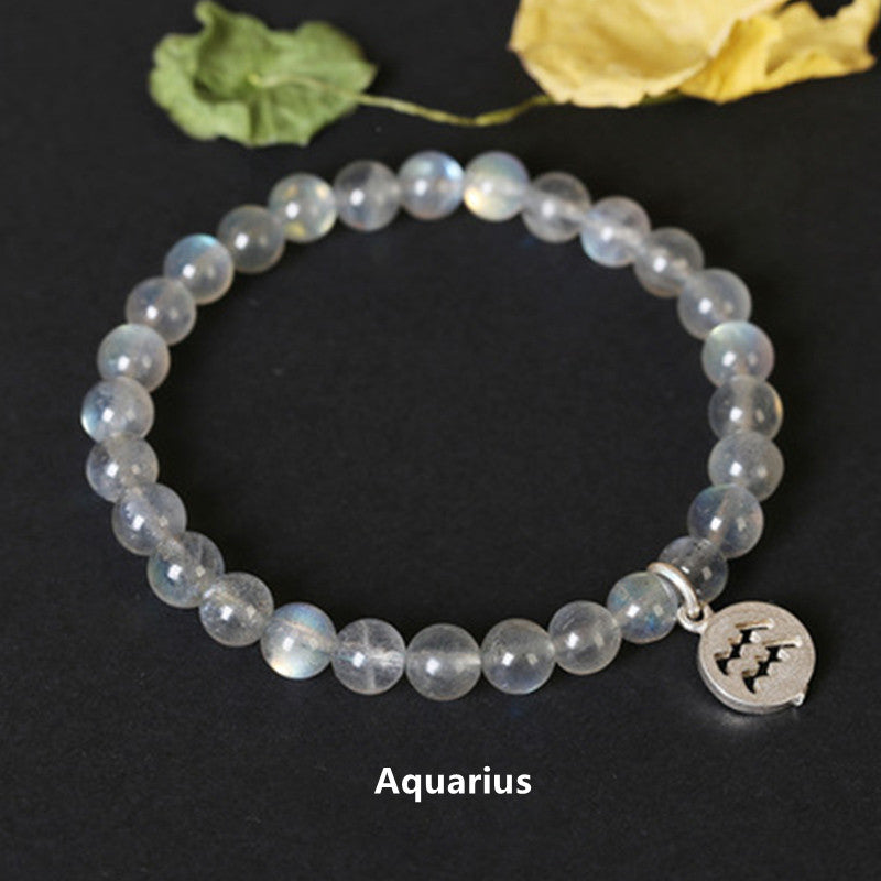 Celestial Moonstone Beaded Bracelet with 12 Zodiac Constellations