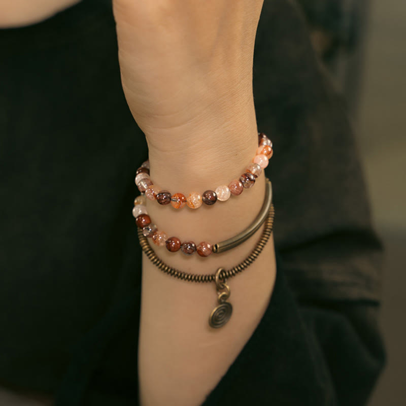 Purple Phantom Red Hematoid Quartz Green Rutilated Quartz Copper Love Forgive Bracelet