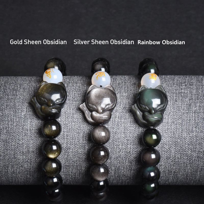 Natural Rainbow Obsidian Gold Sheen Obsidian Silver Sheen Obsidian Fox Healing Bracelet