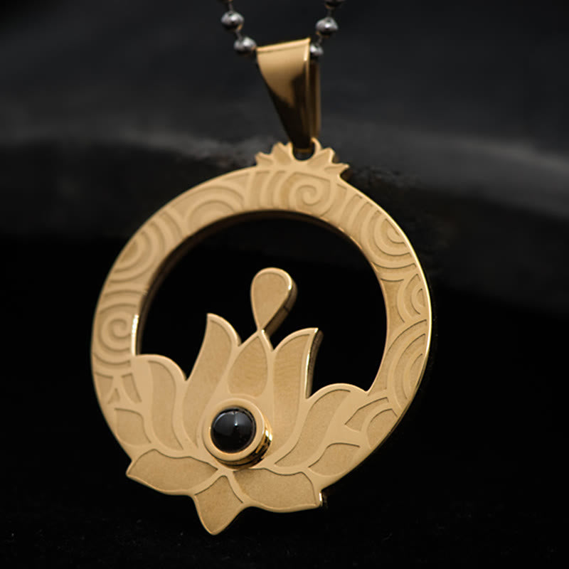 Lotus Titanium Steel Enlightenment Projection Shurangama Mantra Necklace Pendant