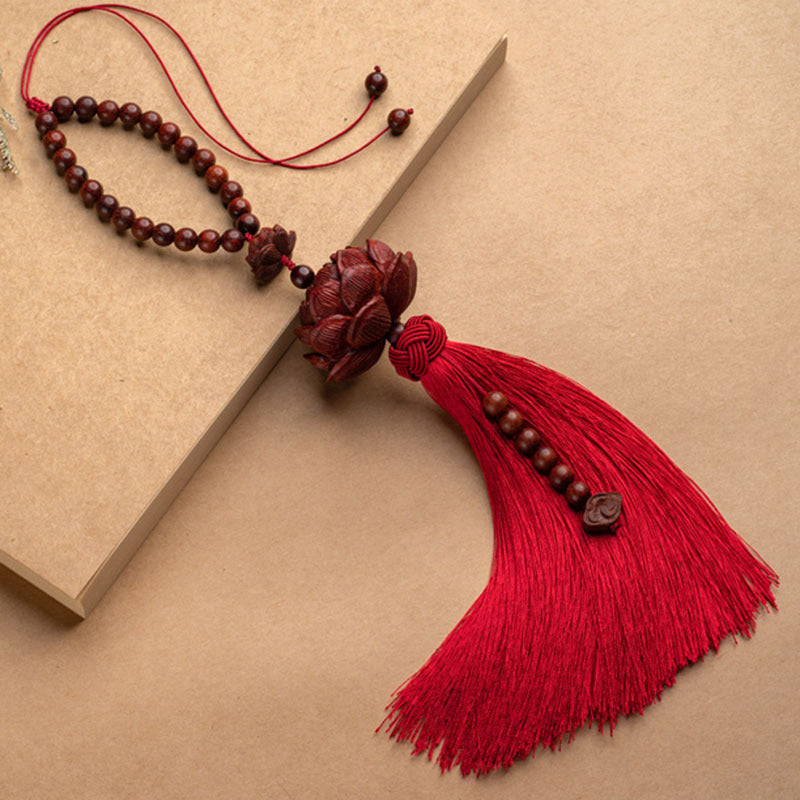 Tibetan Small Leaf Red Sandalwood Lotus Luck Protection Tassel Decoration (Extra 35% Off | USE CODE: FS35)