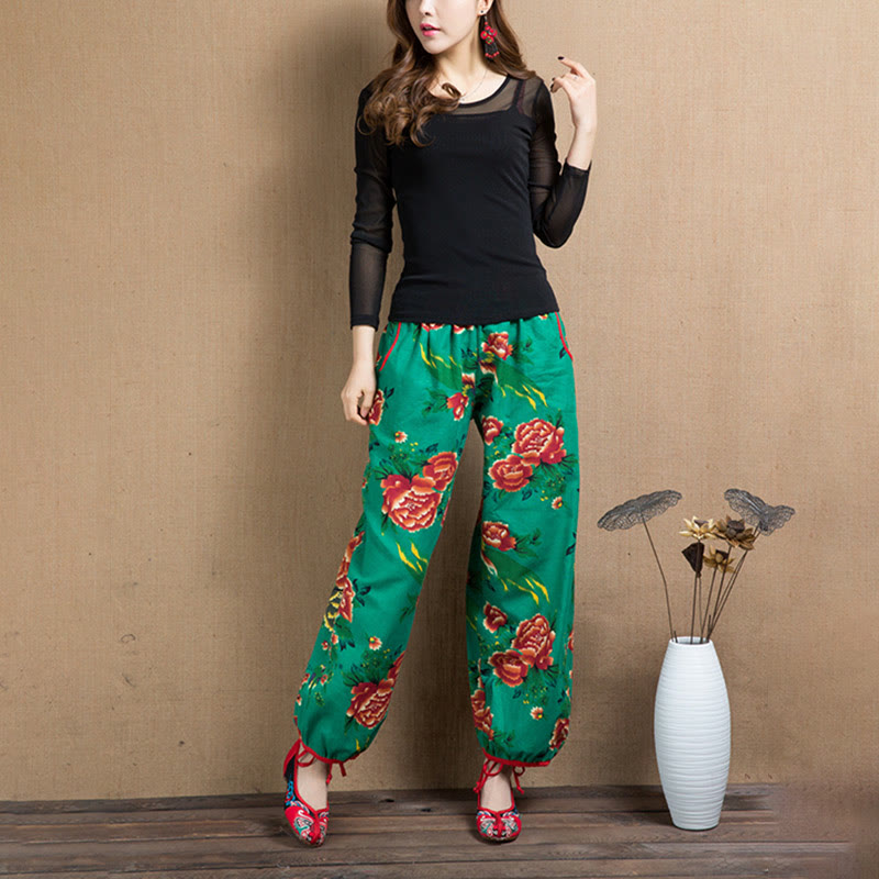Breathable Floral Meditative Harem Pants with Pockets