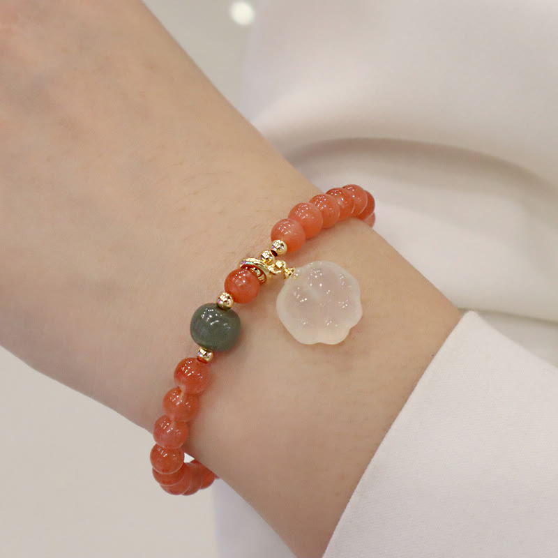 Carved Hetian Jade Cat Paw Red Agate & Chalcedony Gemstone Bracelet
