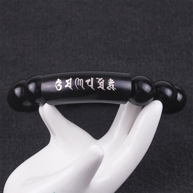 999 Fine Silver & Ebony Wood Om Mani Padme Hum Mantra Beaded Bracelet