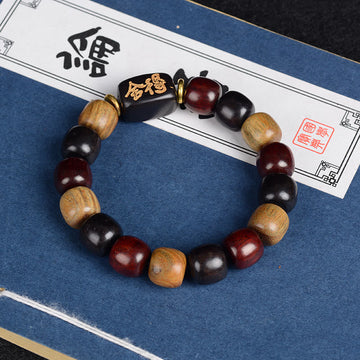 Multicolored Green Sandalwood, Ebony & Red Sandalwood Beaded Bracelet