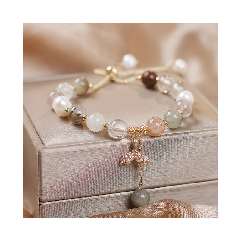 Crystalline Quartz & Copper Fishtail Charm Adjustable Energy Bracelet