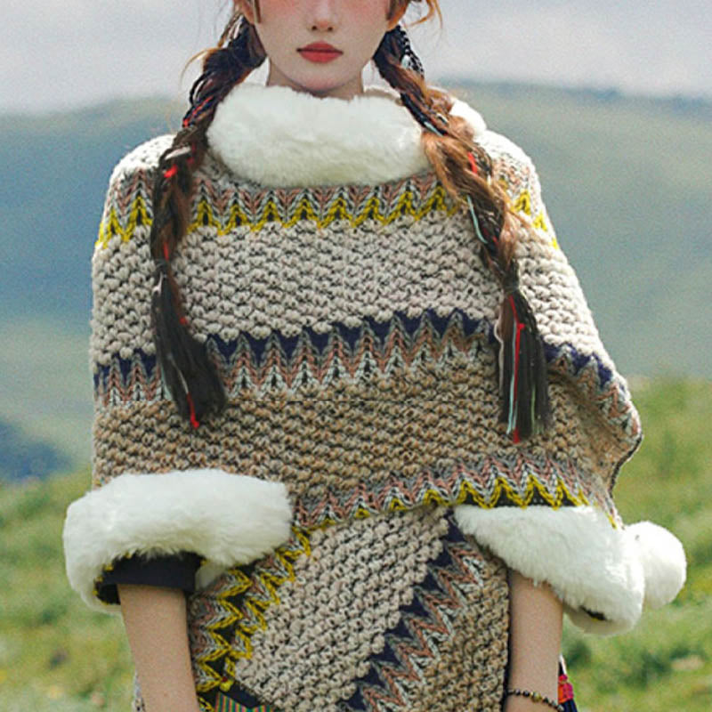 Tactile Striped Knitted Travel Meditation Tibetan Shawl