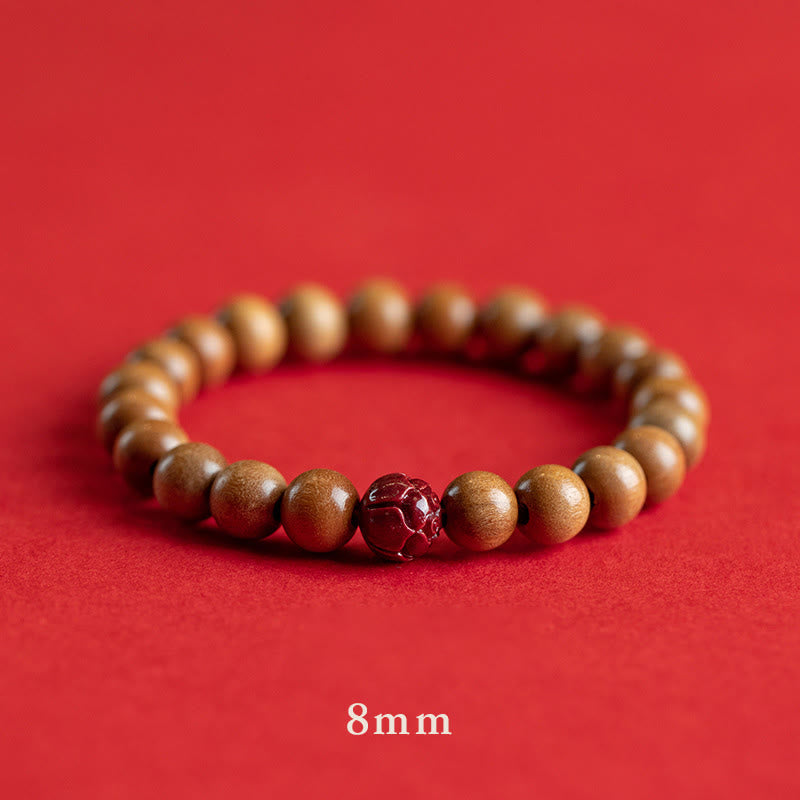 Peach Wood Lotus Cinnabar Luck Wealth Bracelet