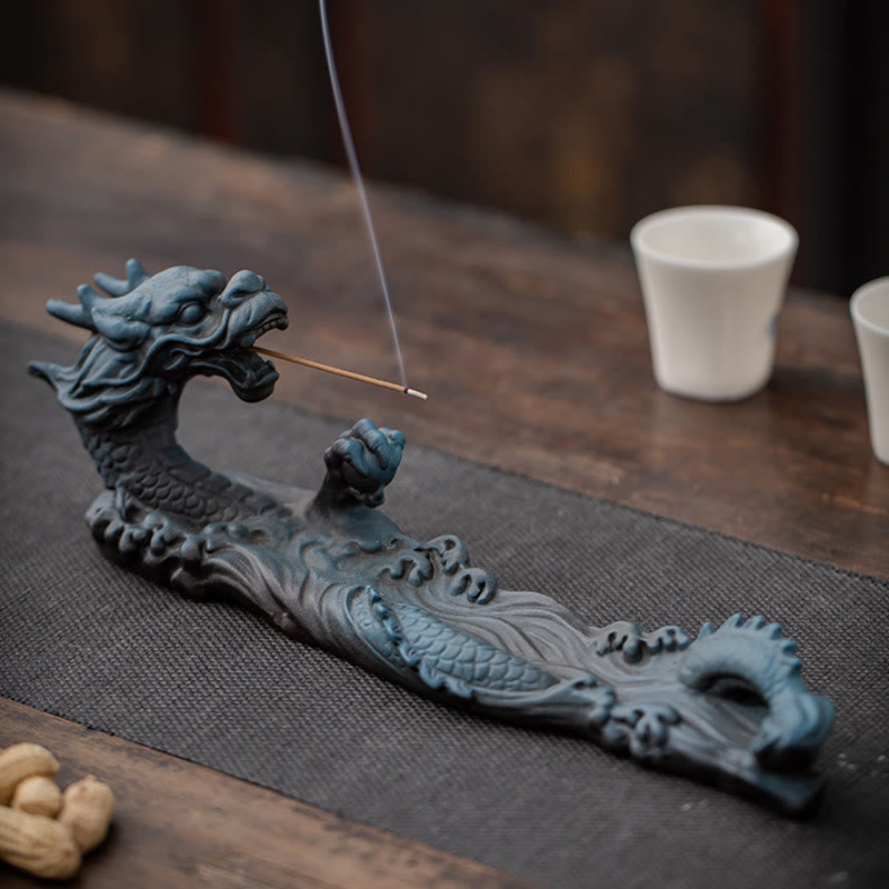 Hand-Finished Dragon Motif Ceramic Stick Incense Burner