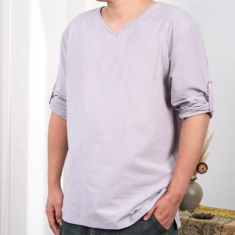 Solid Color Three Quarter Sleeve Men's T-shirt