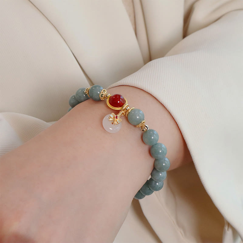 Natural Jade Red Agate Pearl Bow Tie Luck Bracelet