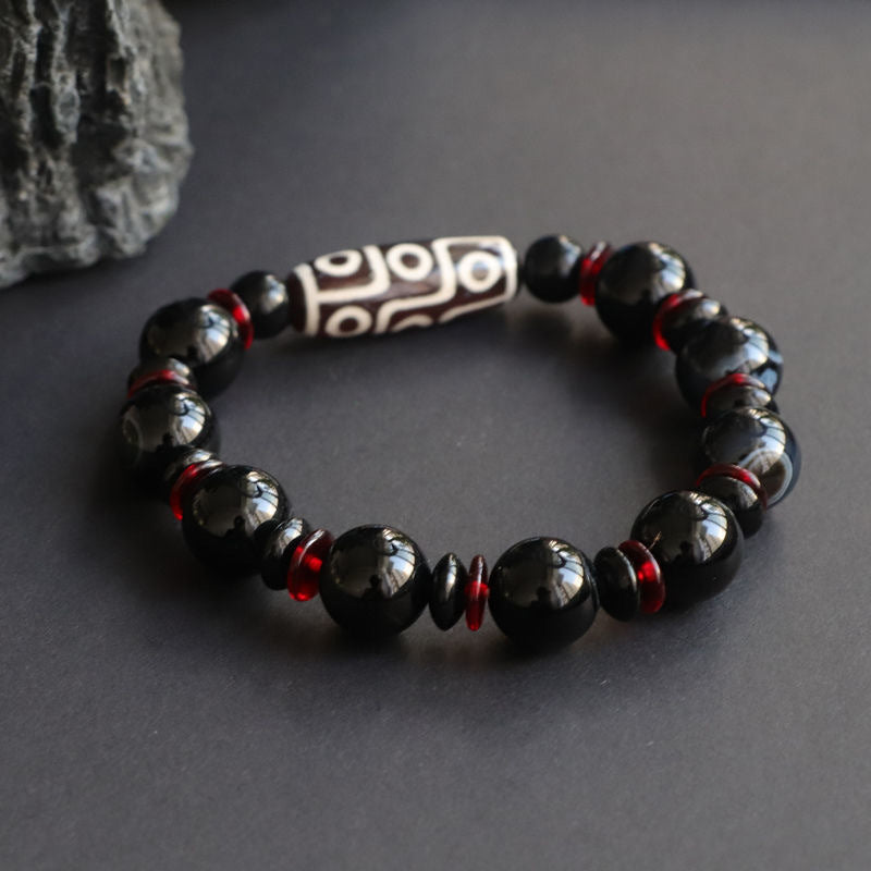 Black Onyx Nine-Eye Dzi Bead Wealth Protection Bracelet