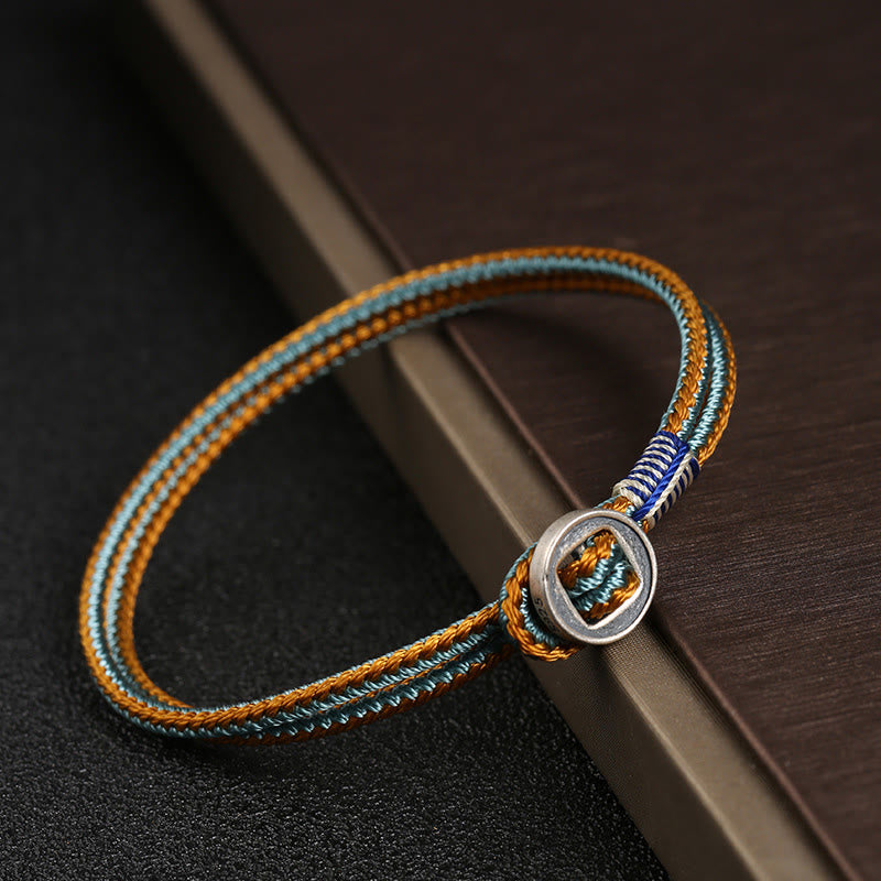 Handmade 925 Sterling Silver Button Weave Cord Bracelet for Men and Women