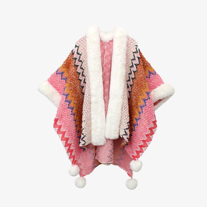 Tibetan Multicolored Wavy Lines Knitted Striped Shawl Coat Winter Cozy Travel Scarf Wrap
