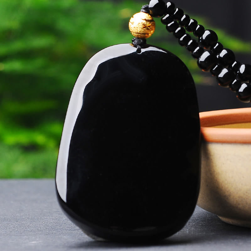 18k Gold-plated Dragon Obsidian Lucky Pendant Necklace