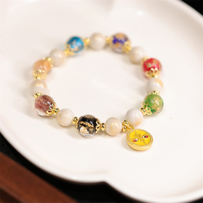 Tibetan Five God Of Wealth Fortune Liuli Glass Bead Incense Ash Porcelain Bead Charm Bracelet