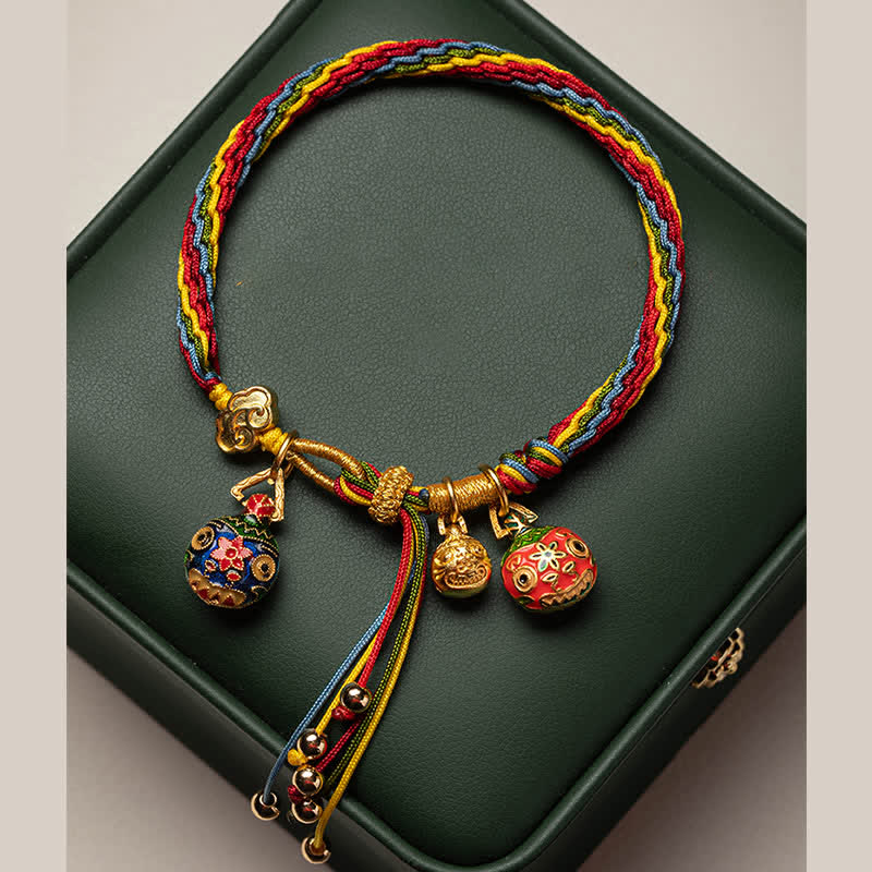 Gold Swallowing Beast Family Luck Reincarnation Knot Colorful String Bracelet