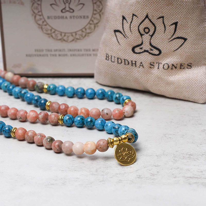 108 Mala Beads Apatite Red Stone Lotus Meditation Prayer Bead Bracelet (Extra 35% Off | USE CODE: FS35)