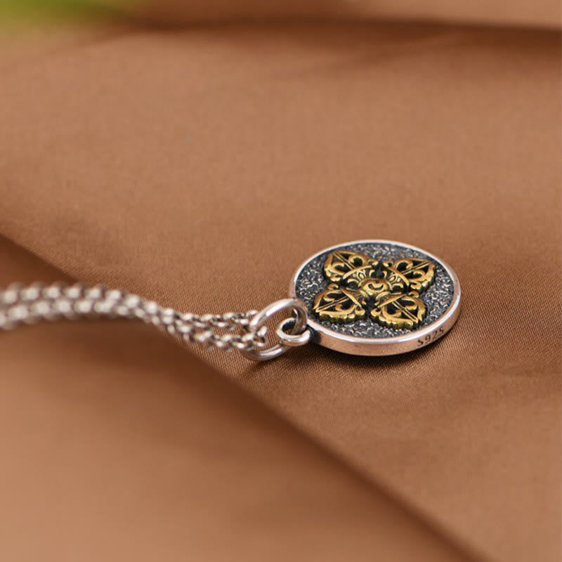 925 Sterling Silver Double Dorje Vajra Blessing Necklace Pendant