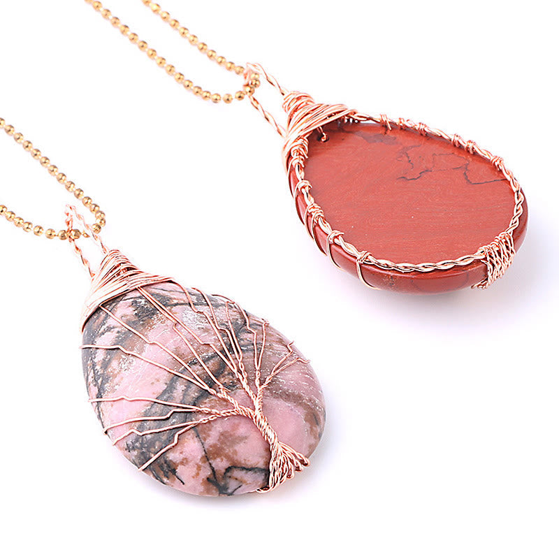 Natural Quartz Crystal Tree Of Life Healing Energy Necklace Pendant
