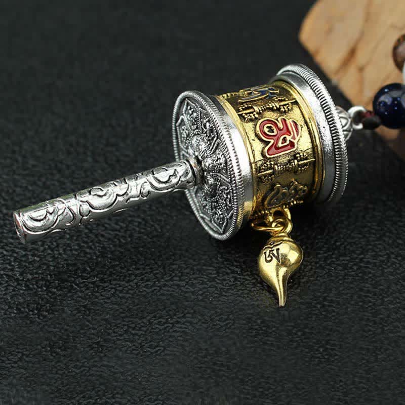 Tibetan Om Mani Padme Hum Prayer Wheel Rotation Vajra Wood Necklace Pendant