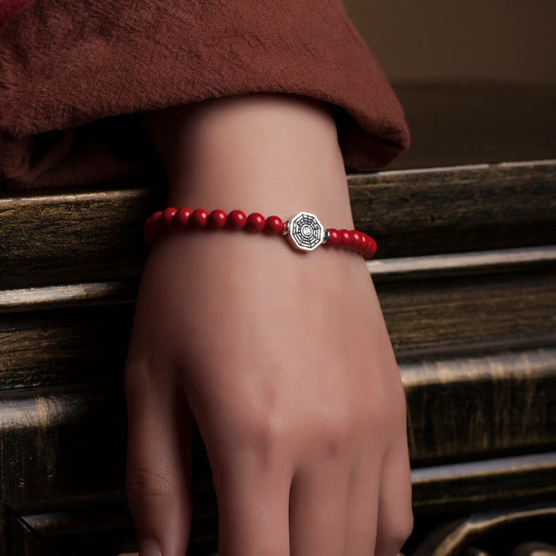 925 Sterling Silver Yin Yang Bagua Cinnabar Red String Focus Bracelet