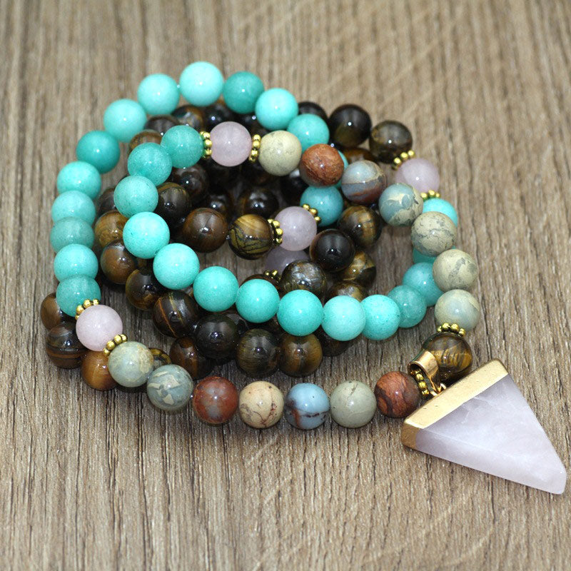 108 Beads Natural Stone Tiger Eye Mala Healing Bracelet