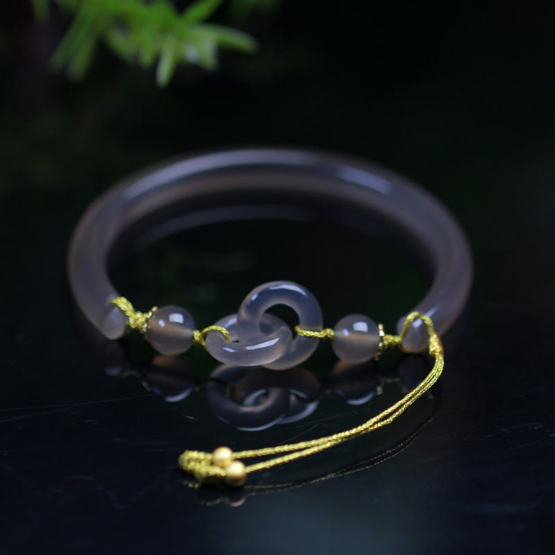 Natural Gray Agate Double Peace Buckle Balance Bracelet Bangle