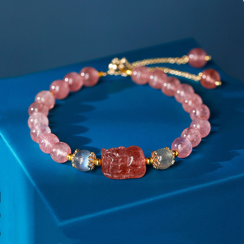 Handmade Natural Gemstone Pixiu Elastic Bracelet for Mindful Intentions