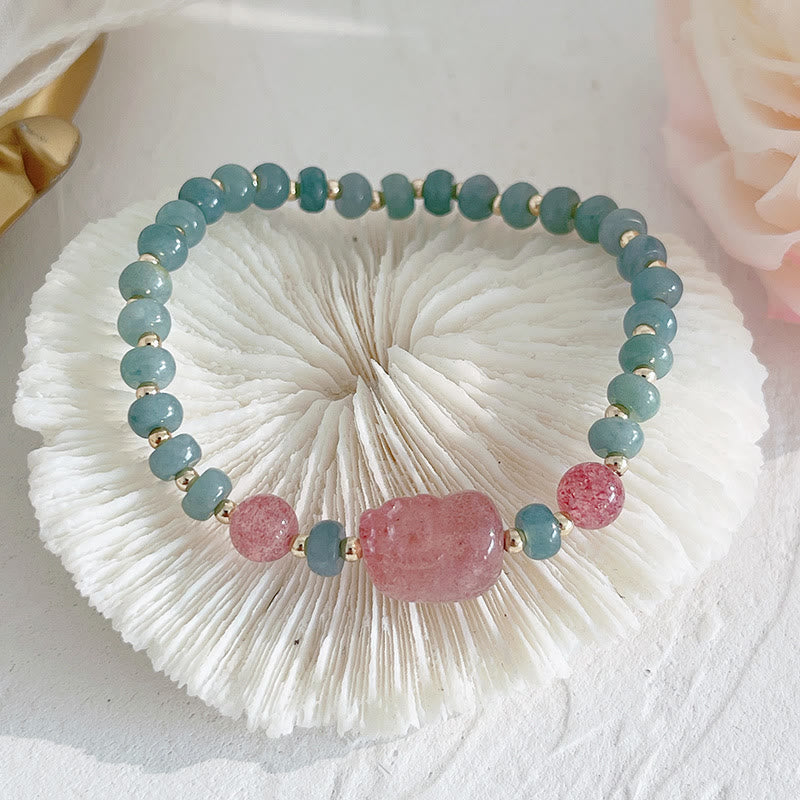 Natural Hetian Jade Pearl Peace Buckle Fu Character Gourd Money Bag Strawberry Quartz PiXiu Luck Bracelet
