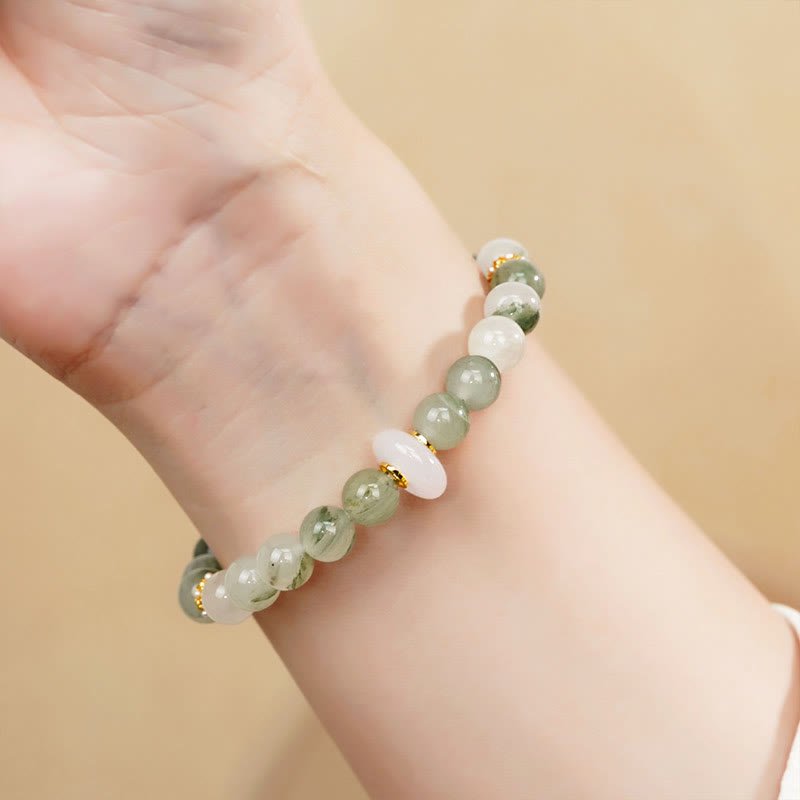 Natural Tianshan Jade and Chalcedony Adjustable Bracelet