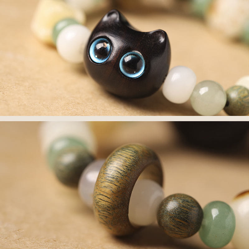 Bodhi Seed Green Sandalwood Ebony Wood Small Leaf Red Sandalwood Cat Head Paw Claw Peace Bracelet