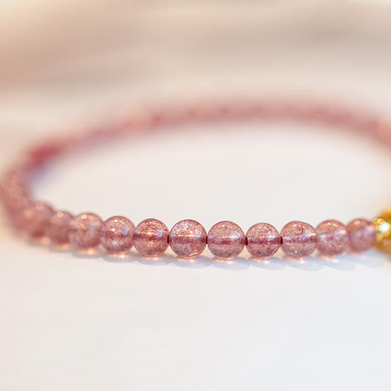 Natural Jade & Strawberry Quartz Garnet Fu Prosperity Character Beaded Bracelet
