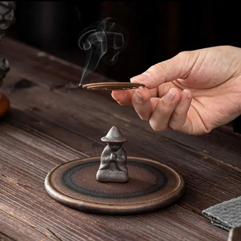 Minimalist Meditating Figure Ceramic Incense Burner with Optional Sandalwood