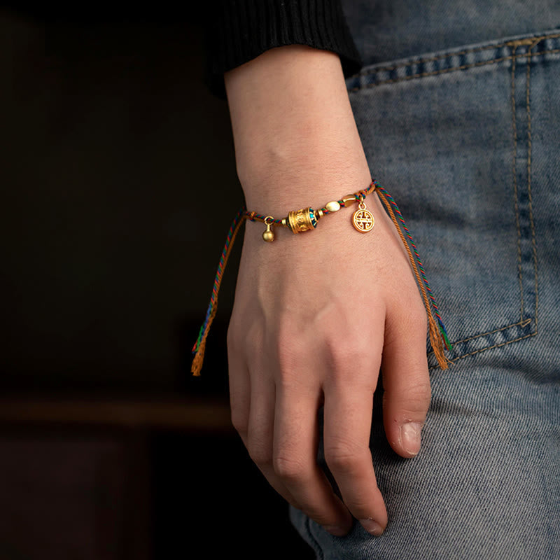 Tibetan Handmade Om Mani Padme Hum Prayer Wheel Protection Strength String Bracelet
