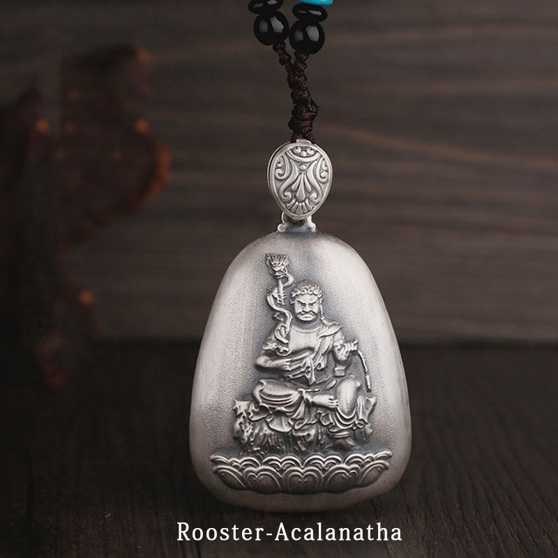999 Sterling Silver Chinese Zodiac Natal Buddha Heart Sutra Engraved Protection Necklace Pendant
