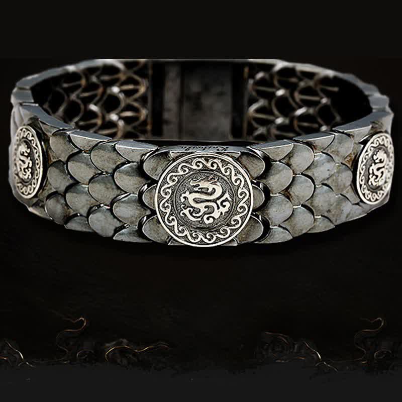 925 Sterling Silver Dragon Scales Textured Bangle Bracelet