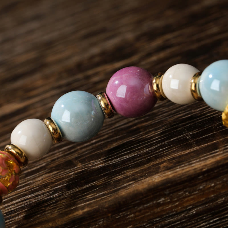 Tibetan Zakiram Goddess of Wealth Rabbit Lion Head Charm Liuli Glass Incense Ash Porcelain Bead Protection Bracelet