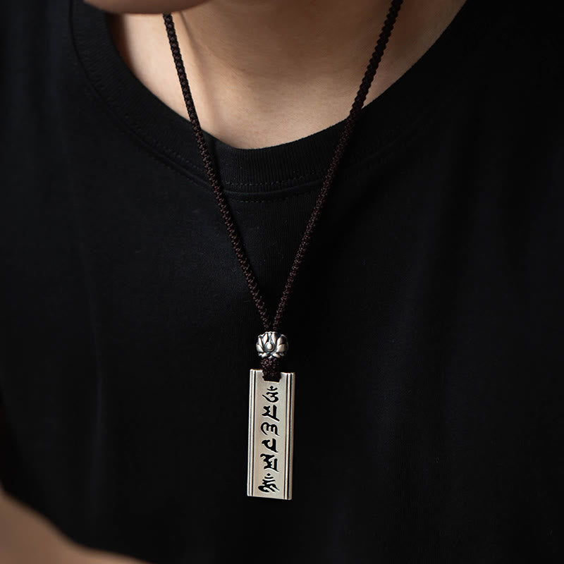 999 Sterling Silver Om Mani Padme Hum Engraved Lotus Wisdom Necklace Pendant