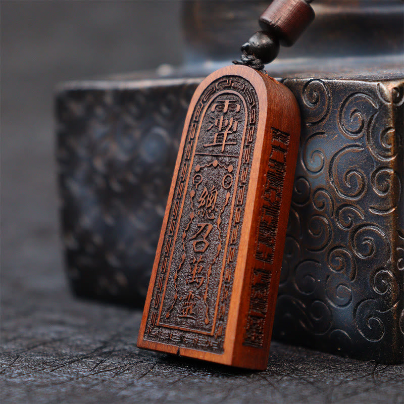 Lightning Struck Jujube Wood Taoist Five Thunder Order Luck Protection Necklace Pendant