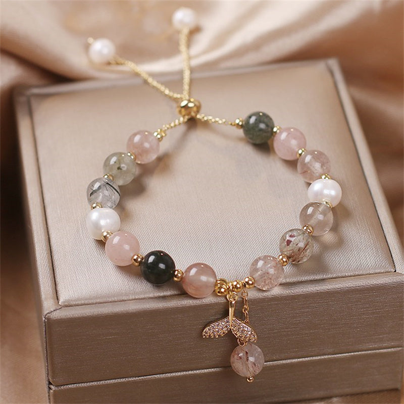 Crystalline Quartz & Copper Fishtail Charm Adjustable Energy Bracelet