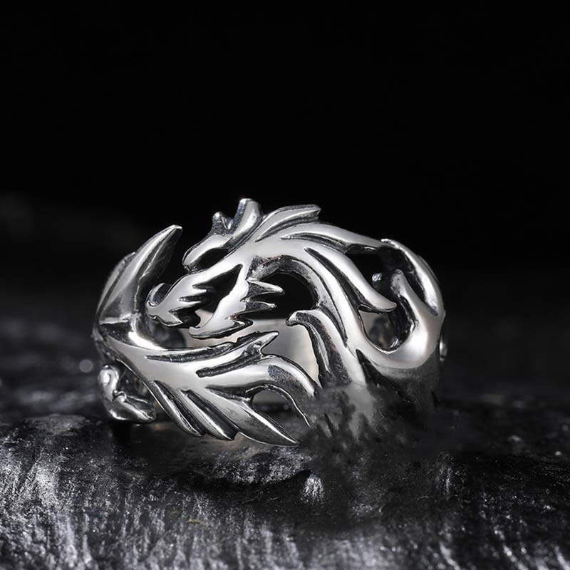 Intricate Dragon Pattern Adjustable Alloy Statement Ring for Men and Women