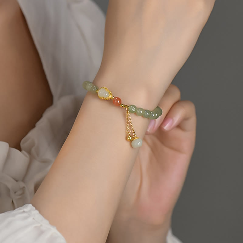 925 Sterling Silver Hetian Jade Lotus Gourd Bracelet