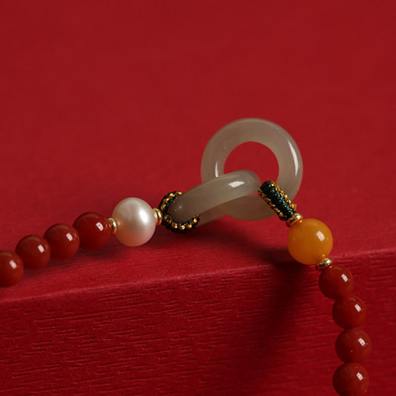 Natural Red Agate Hetian Jade Double Peace Buckle Confidence Bracelet