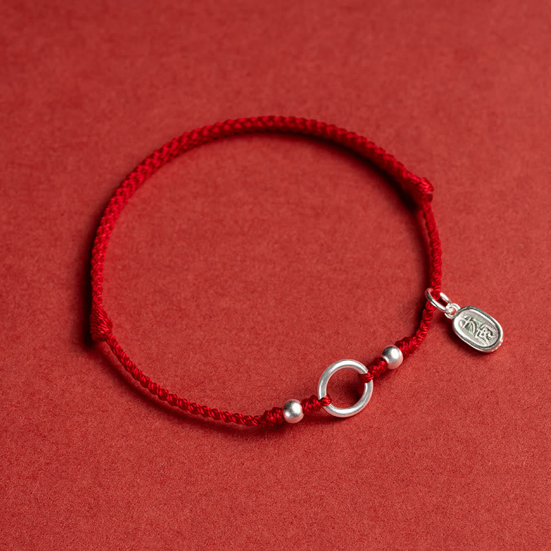 925 Sterling Silver Ping An Kou Lotus Red String Bracelet with Peace and Joy Charms