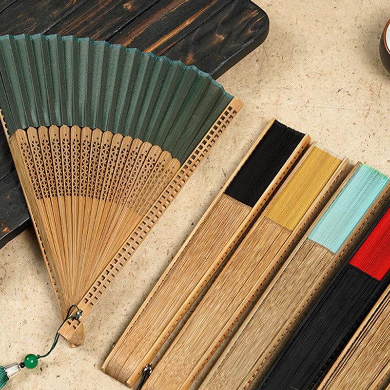 Vintage Handheld Folding Fan With Bamboo Frames