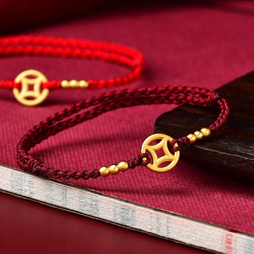 Copper Coin Strength Braided String Bracelet Anklet