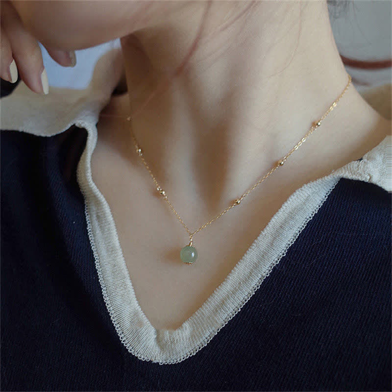 14k Gold Plated Hetian Jade Luck Beaded Necklace Pendant (Extra 35% Off | USE CODE: FS35)