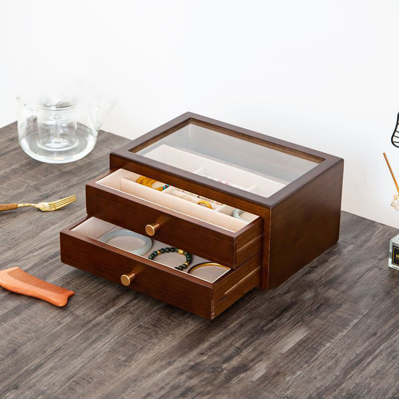 Retro Handcrafted Solid Wood Multi-Layer Jewelry Storage Box with Drawer
