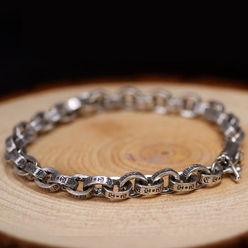 925 Sterling Silver Om Mani Padme Hum Carved Design Creativity Metal Bracelet